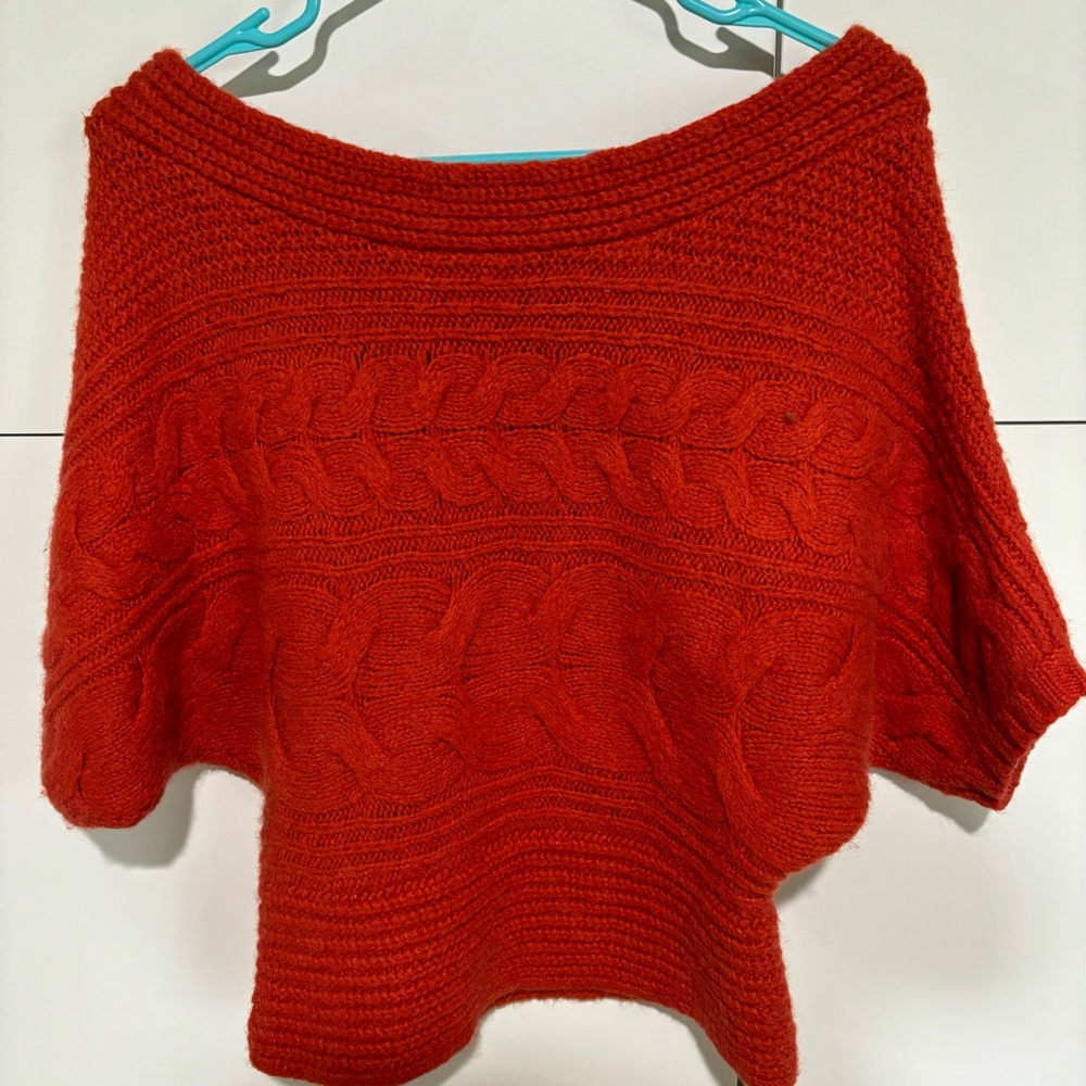 Free People Womens Cropped Sweater Small Tangerine Orange Wool Blend Chunky Knit